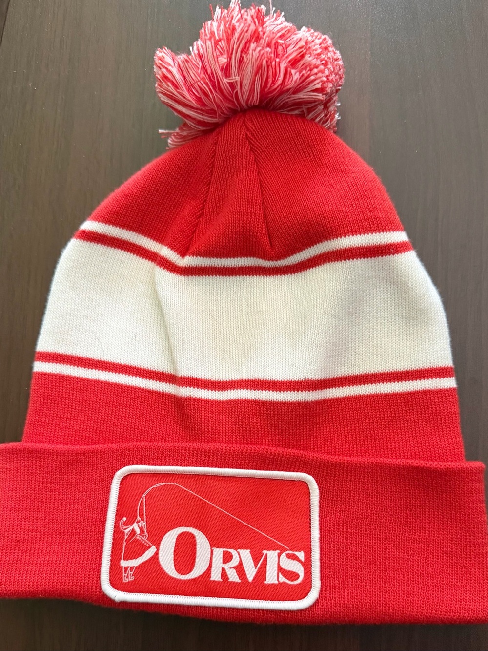 Orvis Red and White Pom-Top Adult Beanie